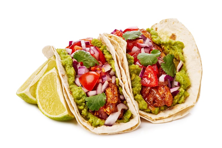 Street Tacos with guacamole and tomatoes