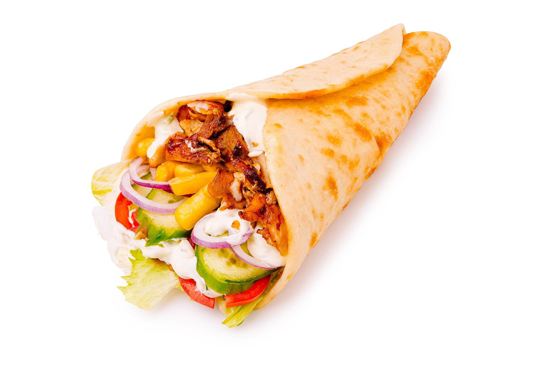 Delicious chicken wrap with fresh vegetables